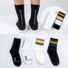 4 double boxed Korea ins wave in the wind, Harajuku brand stockings stockings socks men and women Street maple leaves 5XL (280 Jin) Rainbow money