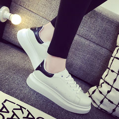 White shoes fall 2017 new students all-match Korean winter sports shoes shoes casual women shoes thickness increased Thirty-eight White and black