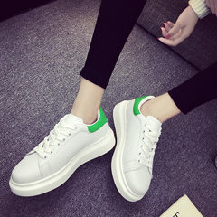White shoes fall 2017 new students all-match Korean winter sports shoes shoes casual women shoes thickness increased Thirty-eight White and green