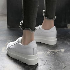 In the autumn of 2017 new female Korean white shoe all-match platform shoes leather breathable increased 8cm shoes Thirty-eight Pure white