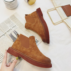 Scrub boots in spring and autumn, 2017 female new shoes Korean all-match Europe British style Harajuku Martin boots flat Thirty-eight Caramel color