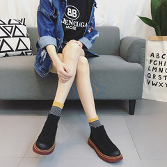 Scrub boots in spring and autumn, 2017 female new shoes Korean all-match Europe British style Harajuku Martin boots flat Thirty-eight Black lining with velvet
