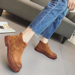 Scrub boots in spring and autumn, 2017 female new shoes Korean all-match Europe British style Harajuku Martin boots flat Thirty-eight Caramel lining