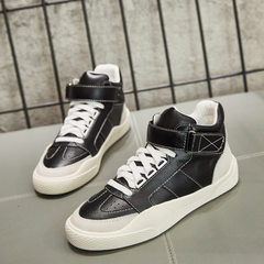 In the autumn of 2017 new high shoes shoes leather shoes all-match Korean thick white sports shoes, casual shoes Thirty-eight Black [autumn note]