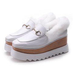 Platform shoes fall 2017 female fur shoes with high-heeled shoes all-match Korean cashmere rabbit female British winter Thirty-eight White rabbit hair