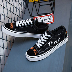In the autumn of 2017 new flat black canvas shoes female shoes ulzzang shoes all-match Harajuku Korean Students Thirty-eight Black orange