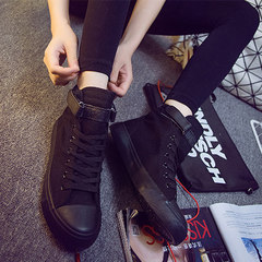High canvas shoes to help women fall all-match new black flat cloth shoes in Korean students increased tide Thirty-eight All black