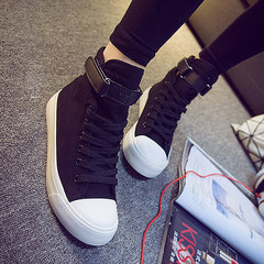 High canvas shoes to help women fall all-match new black flat cloth shoes in Korean students increased tide Thirty-five black