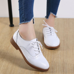 Ladies fall 2017 new Korean Bullock British style shoes all-match plus cashmere casual shoes female small leather shoes Thirty-eight white