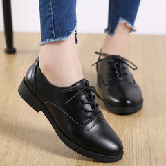 Ladies fall 2017 new Korean Bullock British style shoes all-match plus cashmere casual shoes female small leather shoes Thirty-eight black