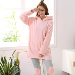 Flannel pajamas, winter coral velvet thickening suit, winter home dress, lovely cartoon big size two pieces set XL Pink