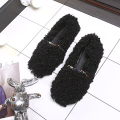 In autumn 2017 new Korean all-match shoes shoes shoes shoes flat Winter Beanie Plush lazy shoes female tide Thirty-six Black chain