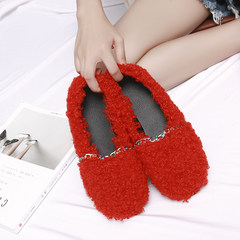 In autumn 2017 new Korean all-match shoes shoes shoes shoes flat Winter Beanie Plush lazy shoes female tide Forty Red chain