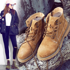Martin boots female British style Korean students all-match fall 2017 new boots in the spring and autumn winter and winter cashmere boots Thirty-eight Camel men with cashmere