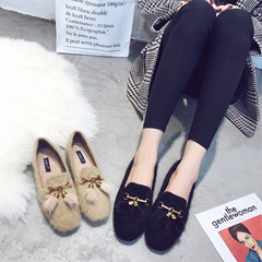 The autumn winter 2017 new female Maomao shoes shoes. All-match scoop a pedal shoes flat shoes Doug Harajuku Thirty-eight black