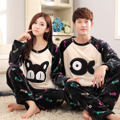 Autumn and winter coral-velvet lovers pajamas thickened flannel suit cartoon men and women with large head and large size home wear Korean version of women`s XL catfish style