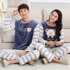 Autumn and winter coral-velvet lovers pajamas thickened flannel suit cartoon men and women big size home wear Korean version of the XL shy bearskin style