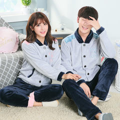 Autumn and winter coral-velvet lovers pajamas thickened flannel suit cartoon men and women with large head and large size home wear Korean version of women`s XL X English button down velvet style