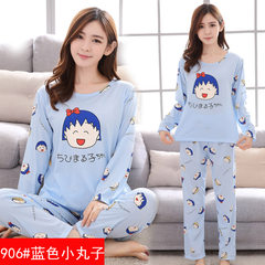 Spring and autumn pajamas, women's pure cotton long sleeves, fat MM200 Jin thin cartoon family clothes, add fertilizer, increase code loose suit 4XL code [175-210 Jin] 906# blue cherry