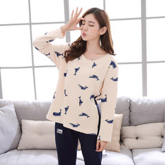 Autumn and autumn pajamas, women's autumn long sleeves, pure cotton, thin Korean Edition, cartoon big size, cotton student home suit, autumn and winter suits XXXL code (155--170 Jin) Whale girl