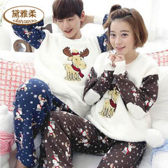 Lovers flannel pyjamas women winter cartoon lovely thickened coralline large size men and women long-sleeve home wear suit fattening female style: XXL cream white