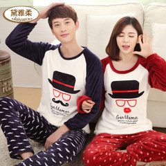 Lovers flannel pyjamas women winter cartoon lovely thickened coralline large size men`s and women`s long-sleeve home wear suit fattening female style: XXL wine red