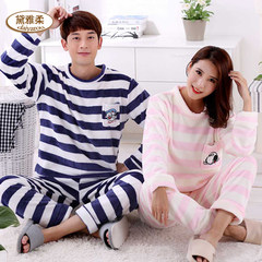 Lovers flannel pyjamas women winter cartoon lovely thickened coralline large size men`s and women`s long-sleeved home wear suit fattening female style: XXL pink