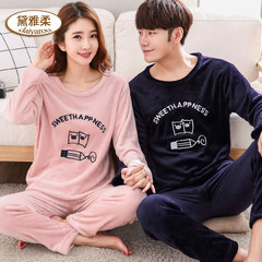 Lovers flannel pyjamas women winter cartoon lovely thickened coralline large size men`s and women`s long-sleeved home wear suit add fat female style: XL lotus color