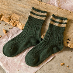 袜子女中筒袜韩版学院风日系两条杠粗线复古加厚保暖秋冬款堆堆袜 5XL（280斤） 墨绿色3双装