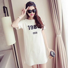 Summer lady cotton short sleeved Long Nightgown Pajamas fresh sweet and lovely cartoon Korean students of liberal code M 1986 white [Premium Edition]