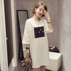 Summer lady cotton short sleeved Long Nightgown Pajamas fresh sweet and lovely cartoon Korean students of liberal code M White five point sleeves [quality edition]