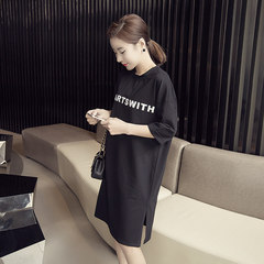 Summer lady cotton short sleeved Long Nightgown Pajamas fresh sweet and lovely cartoon Korean students of liberal code M SAT black [Premium Edition]