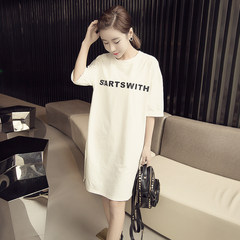 Summer lady cotton short sleeved Long Nightgown Pajamas fresh sweet and lovely cartoon Korean students of liberal code M STA white [Premium Edition]