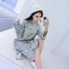 Summer lady cotton short sleeved Long Nightgown Pajamas fresh sweet and lovely cartoon Korean students of liberal code M Long sleeve letter graffiti [Premium Edition]