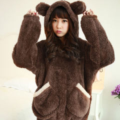 Coral velvet pajamas female winter cartoon plus thickening, fat add fat MM200 Jin home suit 3XL code [suggestion 155-170 Jin] 595 Brown