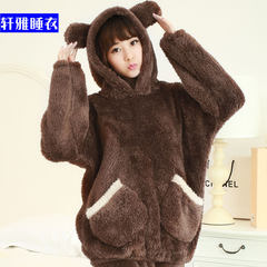 Winter coral pajamas, students' cute, hooded pajamas, cartoon thickening, winter pajamas, women's Plush Korean version XXL [138-158 Jin] Brown bear