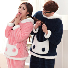 Autumn and winter coral velvet pajamas, long sleeve men, thickening big yards, cartoon lovely flannel women's home suit Male XXL code [high 175-185 heavy 155-185] 3313-3315