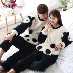 Autumn and winter coral velvet pajamas, long sleeve men, thickening big yards, cartoon lovely flannel women's home suit Male XXL code [high 175-185 heavy 155-185] green