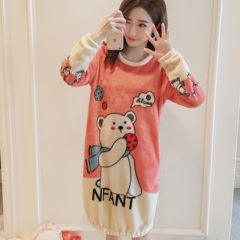 Every day special edition female autumn pajamas, cartoon coral velvet big code Princess loose sleeve long home dress flannel winter M 80-95 Jin 886# bear