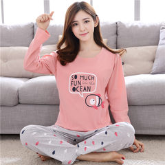 Every day, autumn long sleeved cotton pajamas, women's cotton cartoon casual pants can be worn outside the home Dress Pajamas XXL Long sleeve female English fish 3705