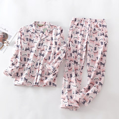 Autumn and winter sanding long sleeved cotton pajamas female suit Korean fresh sweet cute cartoon rabbit Home Furnishing. M. Pink cat velvet suit