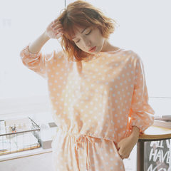 In the spring and Autumn period, the Korean version of long sleeves is lovely and sweet, and the pajamas are filled with two sets of comfortable home clothes Collect treasure shop, send small gifts Orange dots