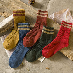 纯棉堆堆袜女秋冬季中筒袜韩版学院风日系韩国加厚长筒羊毛线袜子 5XL（280斤） 5色各一双