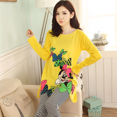 In the spring and Autumn period, the new Korean version of long sleeve pants, girls' pajamas, cute and sweet, cartoon leisure home clothes, Princess suit summer XXL code [suggestion 140-160 Jin] Wathet