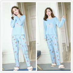 In the spring and Autumn period, the new Korean version of long sleeve pants, girls' pajamas, cute and sweet, cartoon leisure home clothes, Princess suit summer XXL code [suggestion 140-160 Jin] Blue alphabet SMILE long sleeve