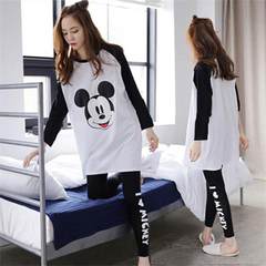 In the spring and Autumn period, the new Korean version of long sleeve pants, girls' pajamas, cute and sweet, cartoon leisure home clothes, Princess suit summer XXL code [suggestion 140-160 Jin] Black rice mouse long sleeve
