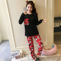 In the spring and Autumn period, the new Korean version of long sleeve pants, girls' pajamas, cute and sweet, cartoon leisure home clothes, Princess suit summer XXL code [suggestion 140-160 Jin] Quartet Mickey long sleeve [black]
