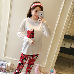 In the spring and Autumn period, the new Korean version of long sleeve pants, girls' pajamas, cute and sweet, cartoon leisure home clothes, Princess suit summer XXL code [suggestion 140-160 Jin] Quartet Mickey long set [white]