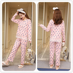 In the spring and Autumn period, the new Korean version of long sleeve pants, girls' pajamas, cute and sweet, cartoon leisure home clothes, Princess suit summer XXL code [suggestion 140-160 Jin] Watermelon Red