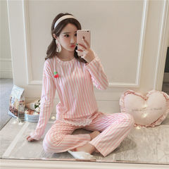 In the spring and Autumn period, the new Korean version of long sleeve pants, girls' pajamas, cute and sweet, cartoon leisure home clothes, Princess suit summer XXL code [suggestion 140-160 Jin] Powder Shutiao lace suit
